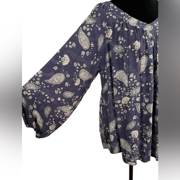 Ces Femme Navy and Cream Paisley Peasant Tunic Top Size M Boho Chic - Picture 6 of 8